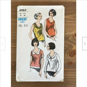 Vtg Vogue Sewing Pattern #6465 Ladies Collared U Neck Blouse 4 Styles Bust 36